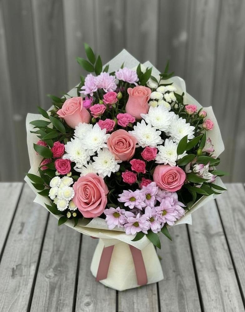 Букет цветов из: Альстромерии, Гвоздики, Розы и Хризантемы в Нурлате