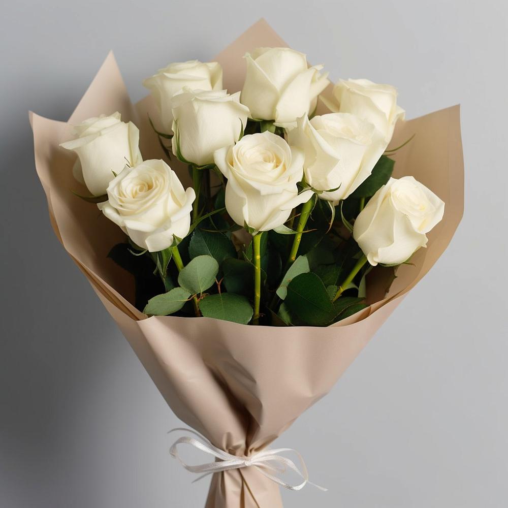 Букет 9 Белых роз Эдлесс Лав в Нурлате