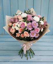 Букет цветов из:  Хризантемы, Розы и Альстромерии в Нурлате